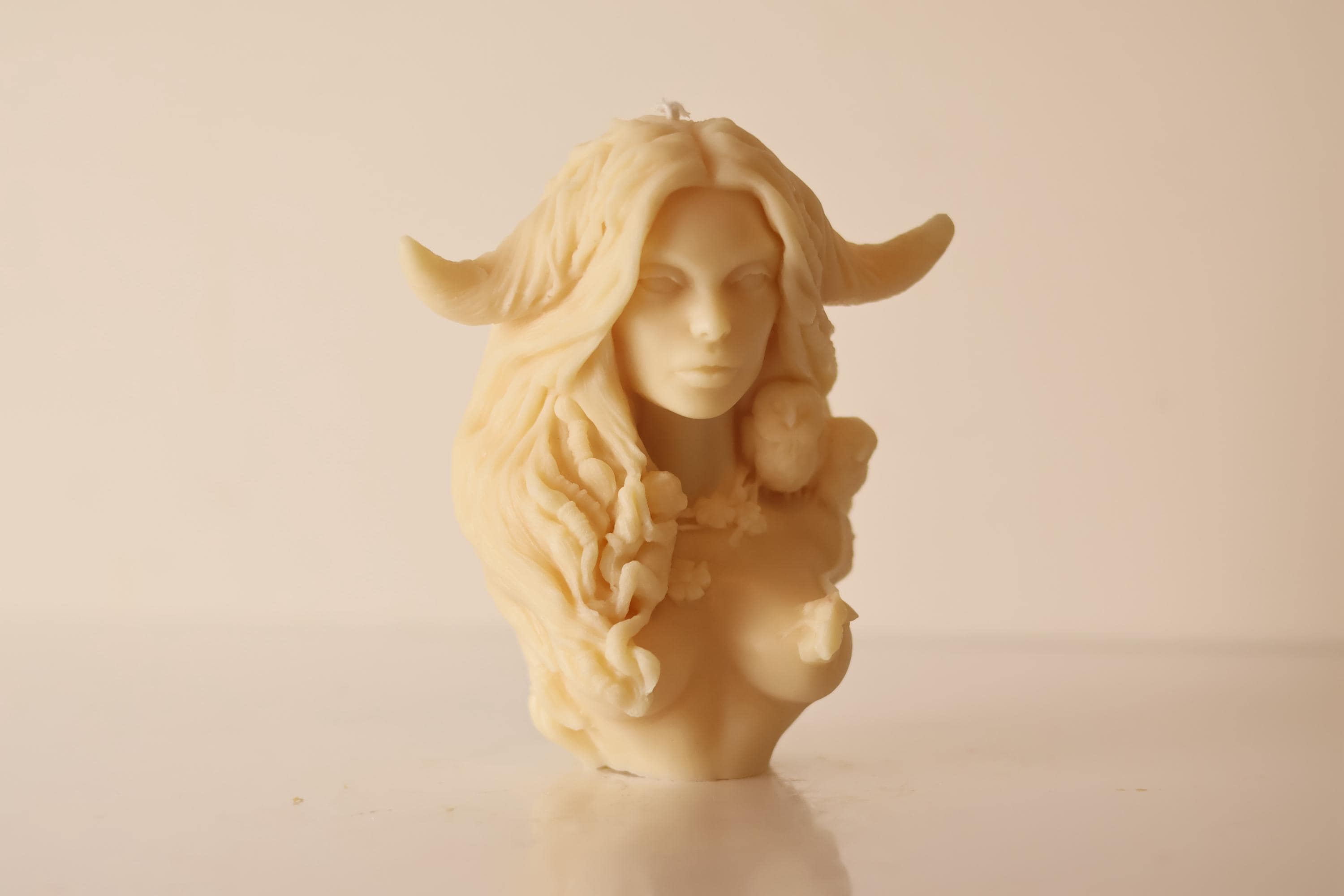 Goddess Candle with Horns 6.5x5 inches