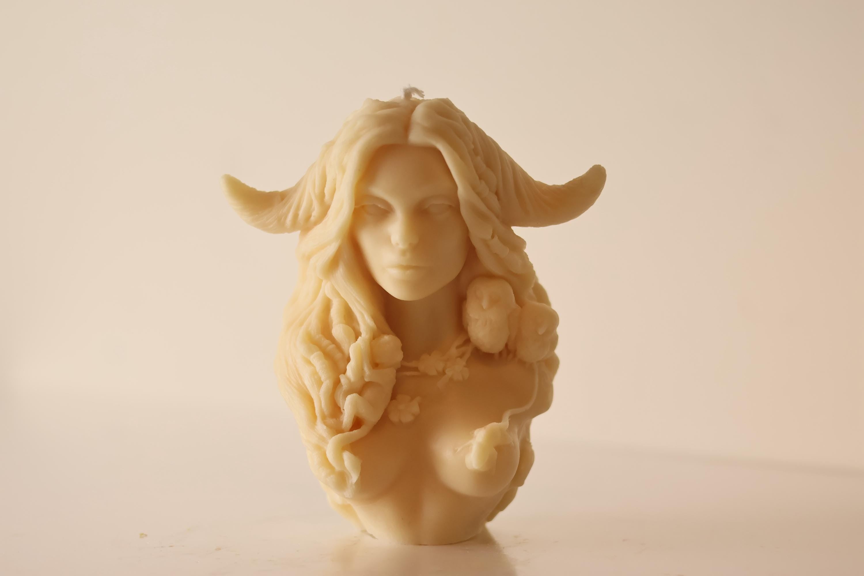 Goddess Candle with Horns 6.5x5 inches