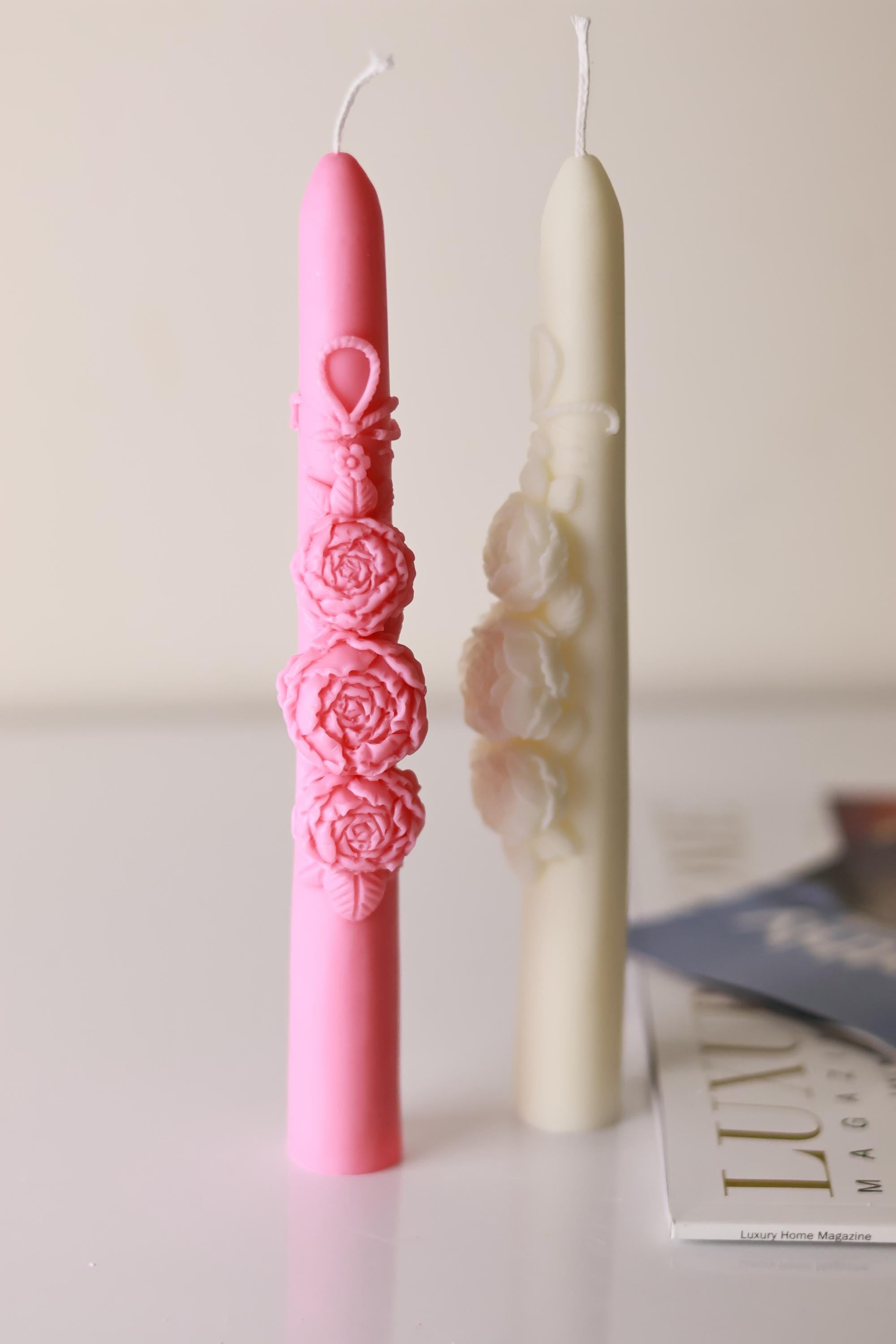 Rose Decorated Taper Candle