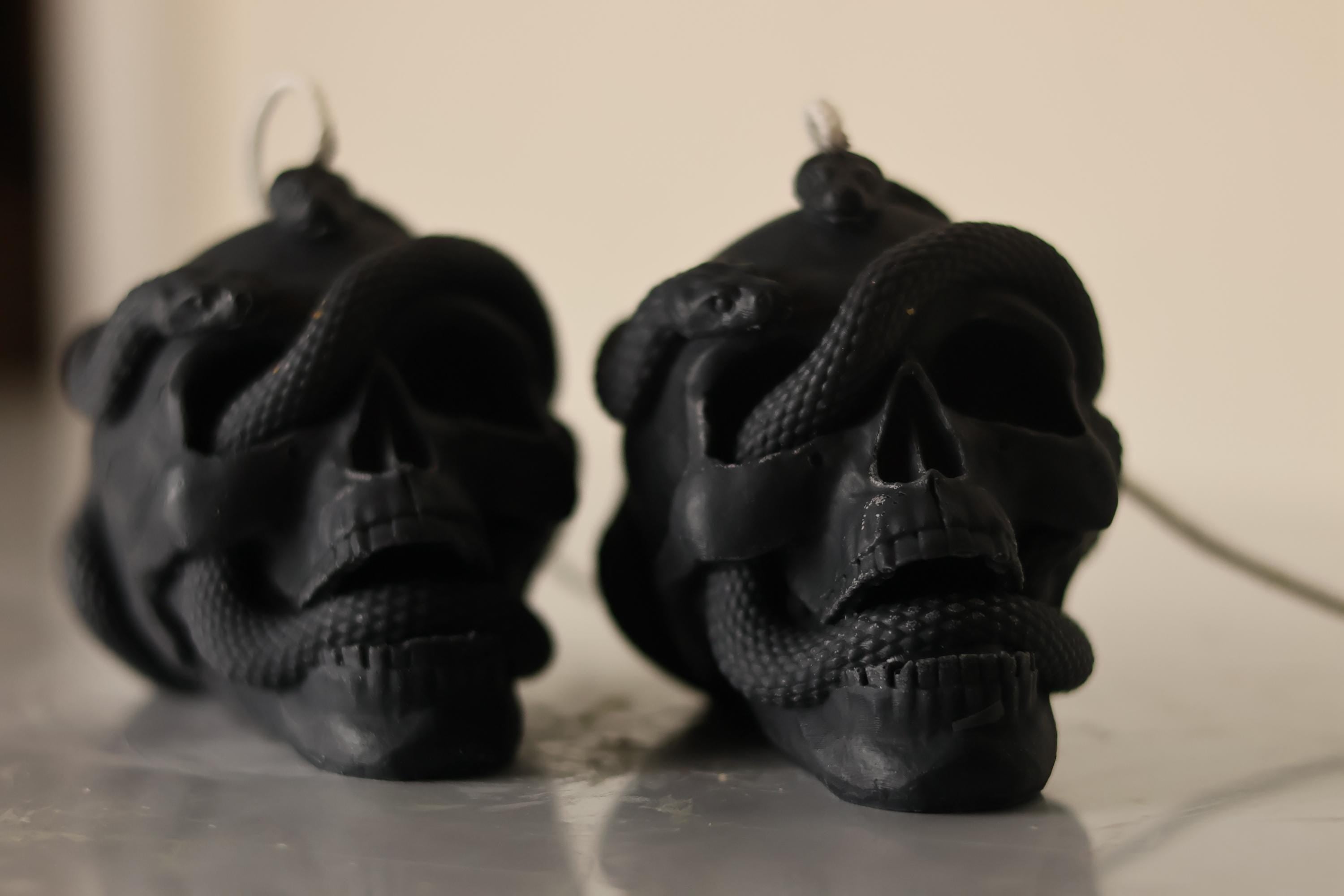 Skull with Snake Pillar Candle