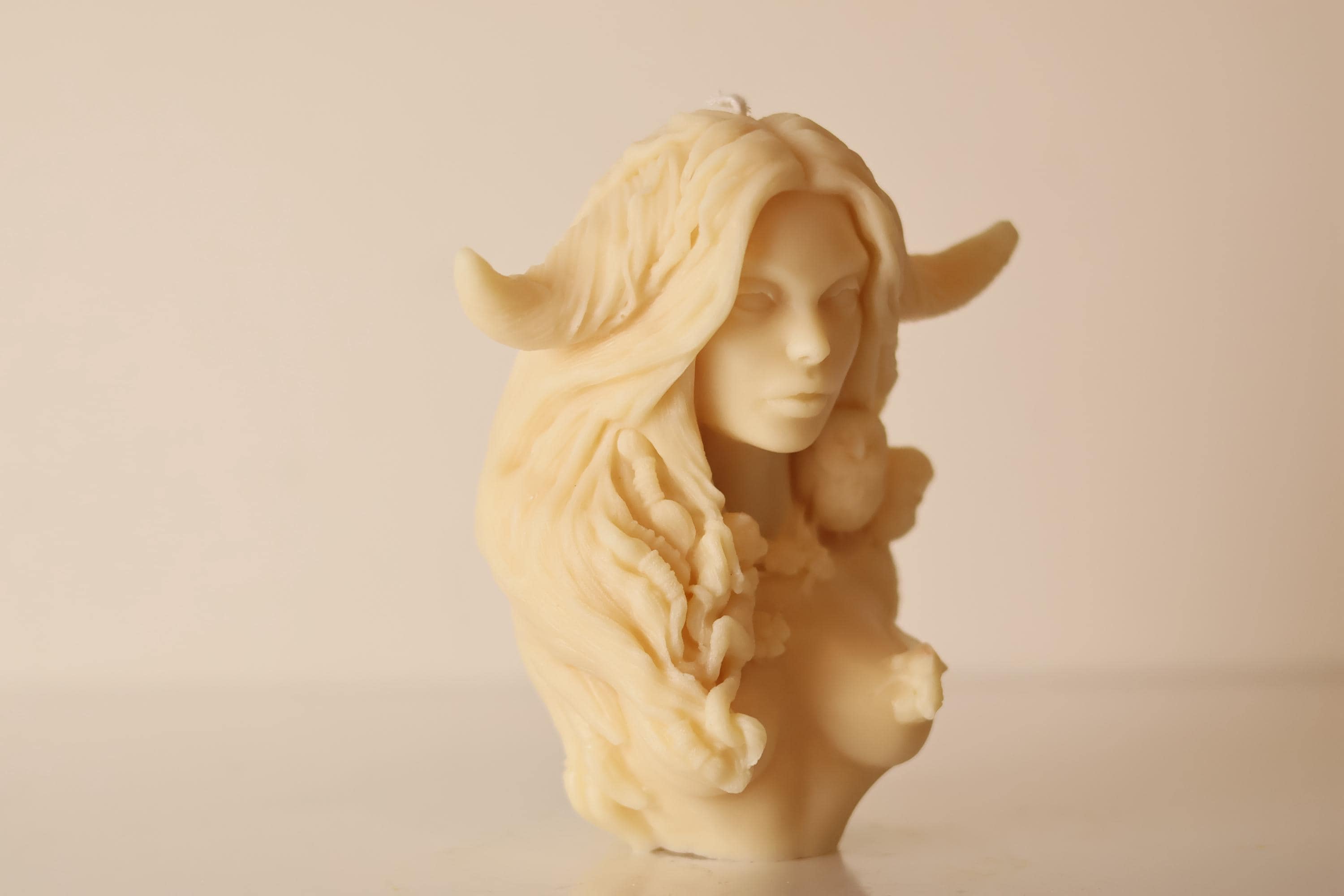 Goddess Candle with Horns 6.5x5 inches