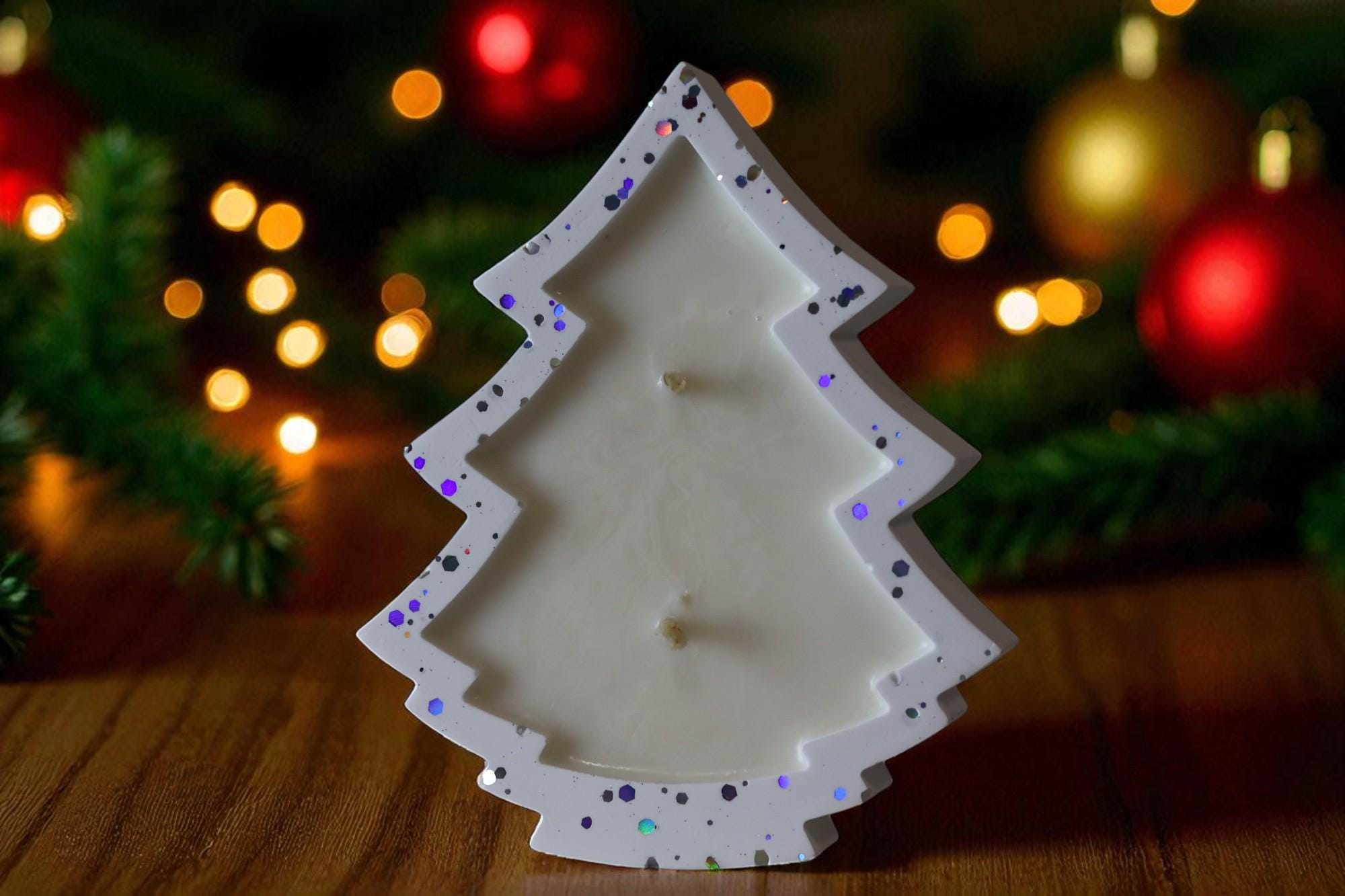 Christmas Tree Candle in Glitter Resin Container 4.75x6 inches