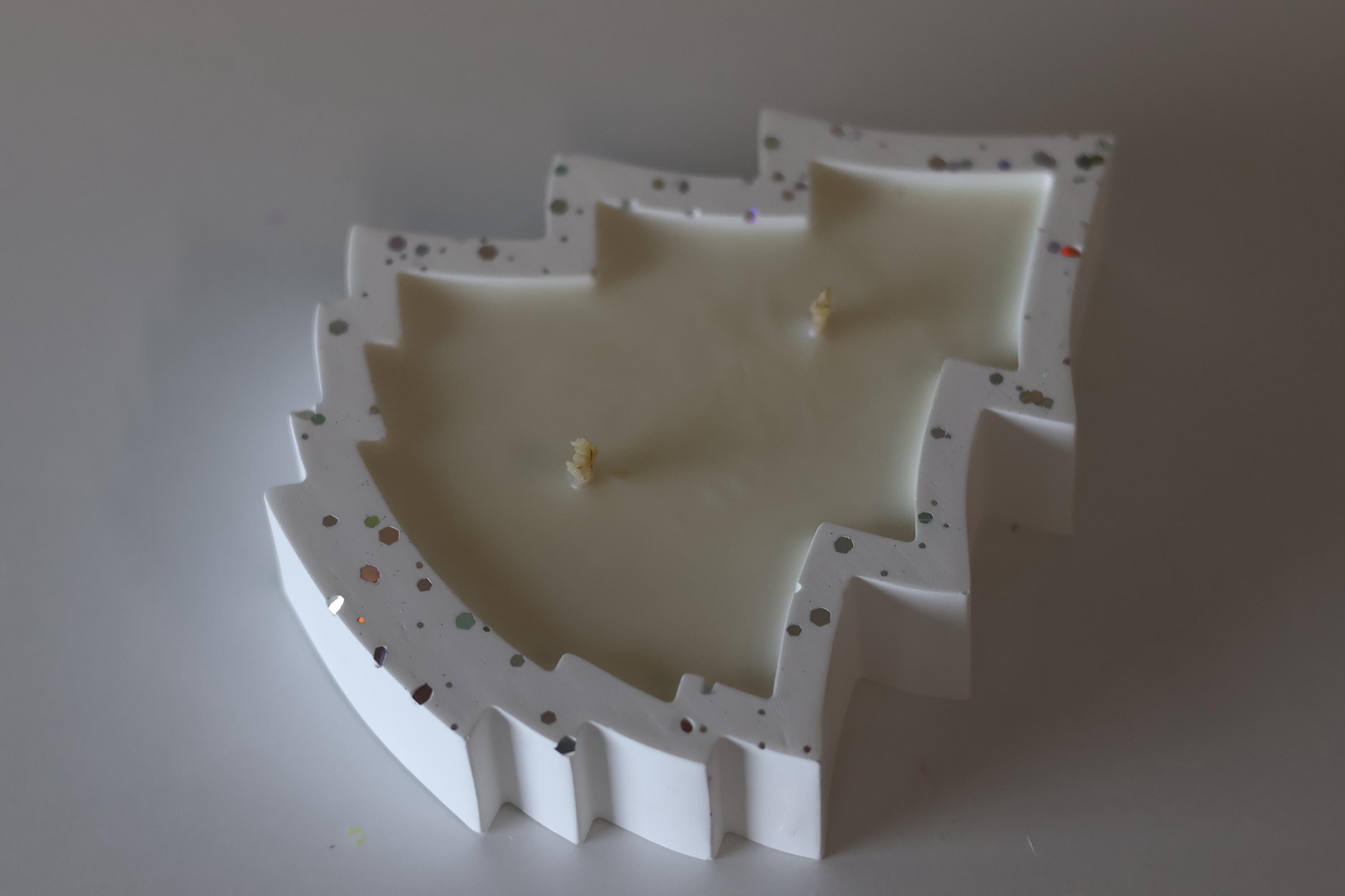 Christmas Tree Candle in Glitter Resin Container 4.75x6 inches