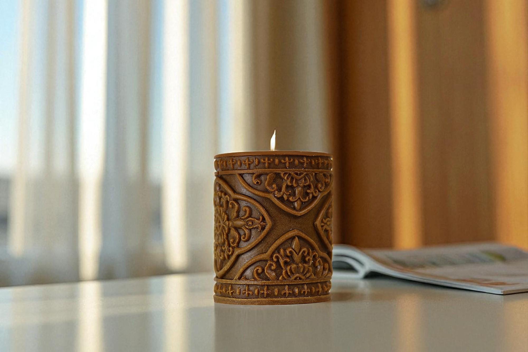 Small Vintage Lace Pillar Candle