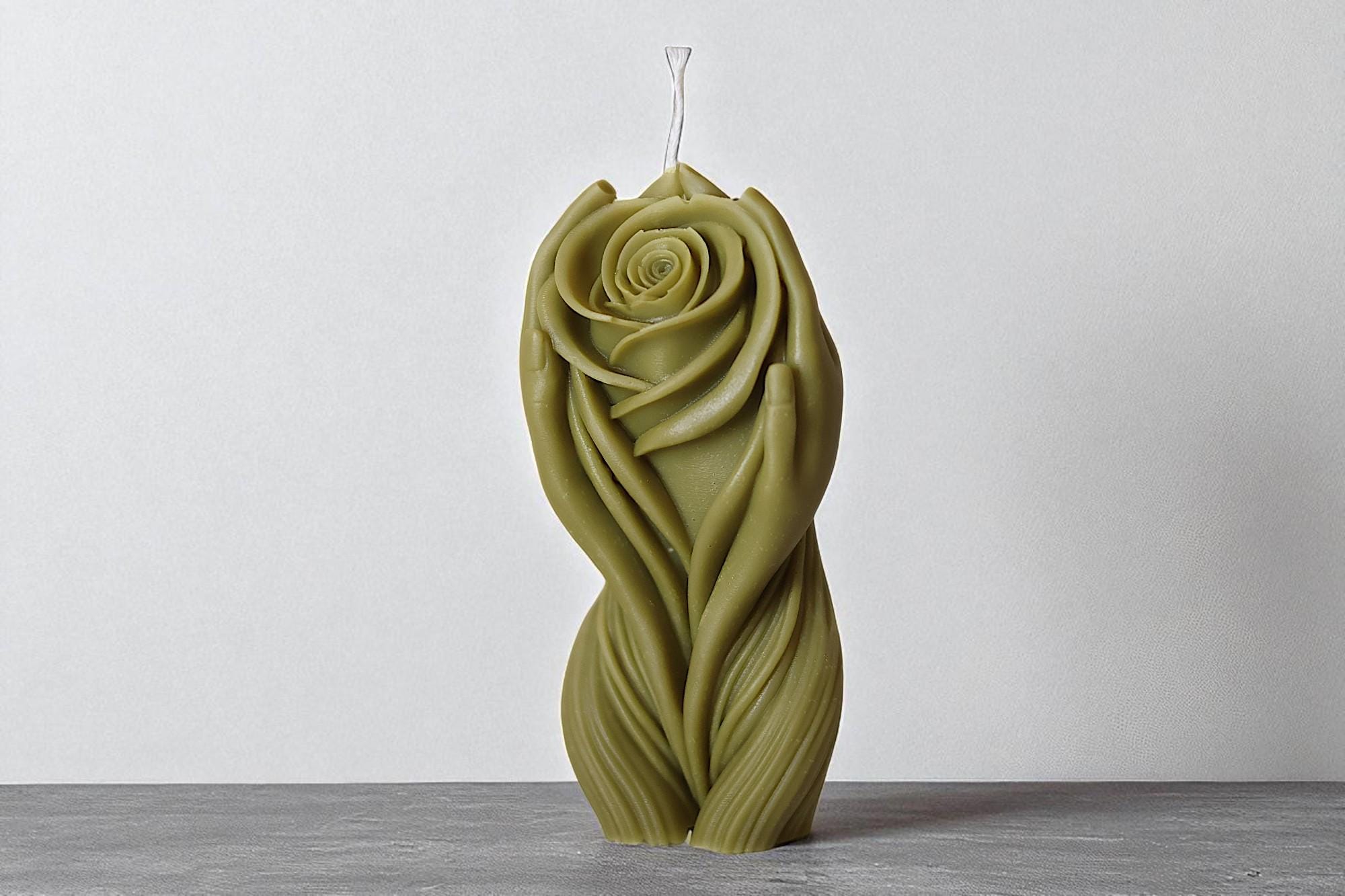 Hands Holding Rose Candle 4x1.5 inches