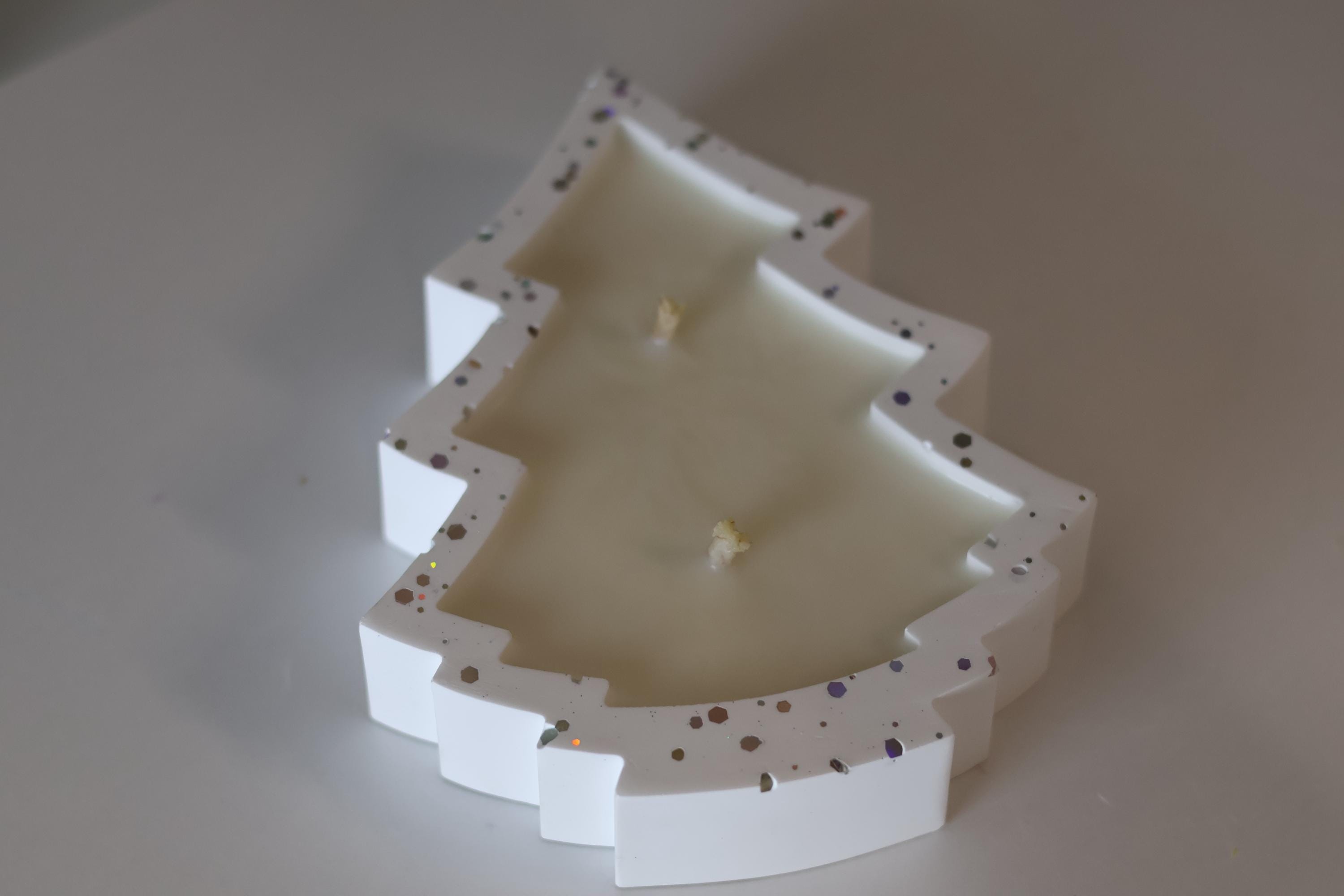 Christmas Tree Candle in Glitter Resin Container 4.75x6 inches
