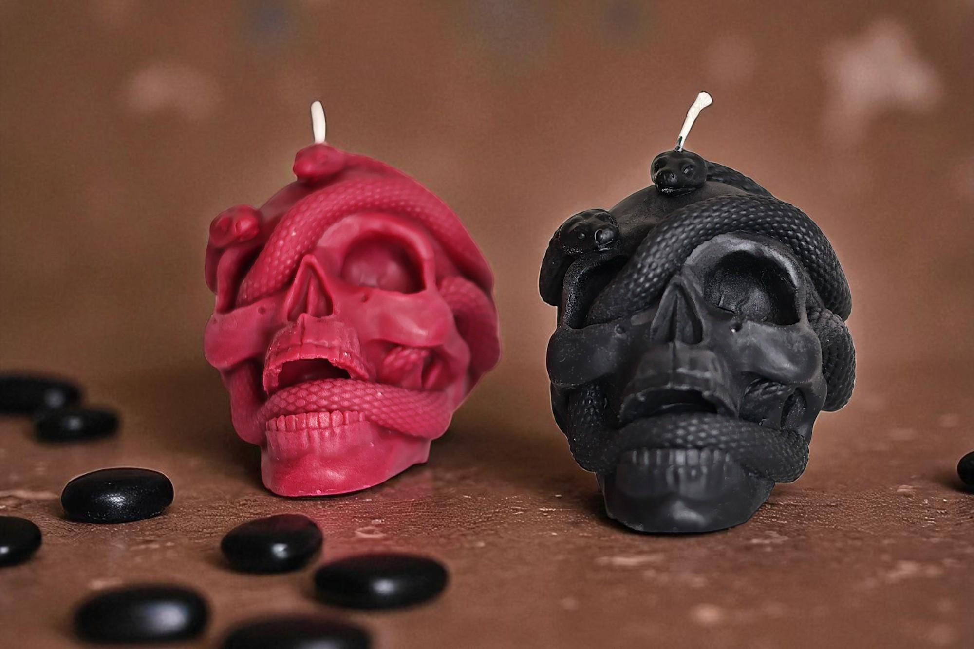 Skull with Snake Pillar Candle