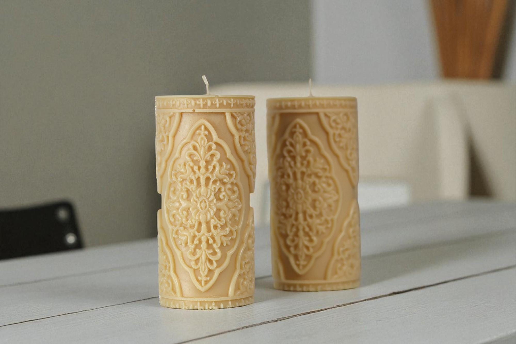 Medium Vintage Lace Pillar Candle