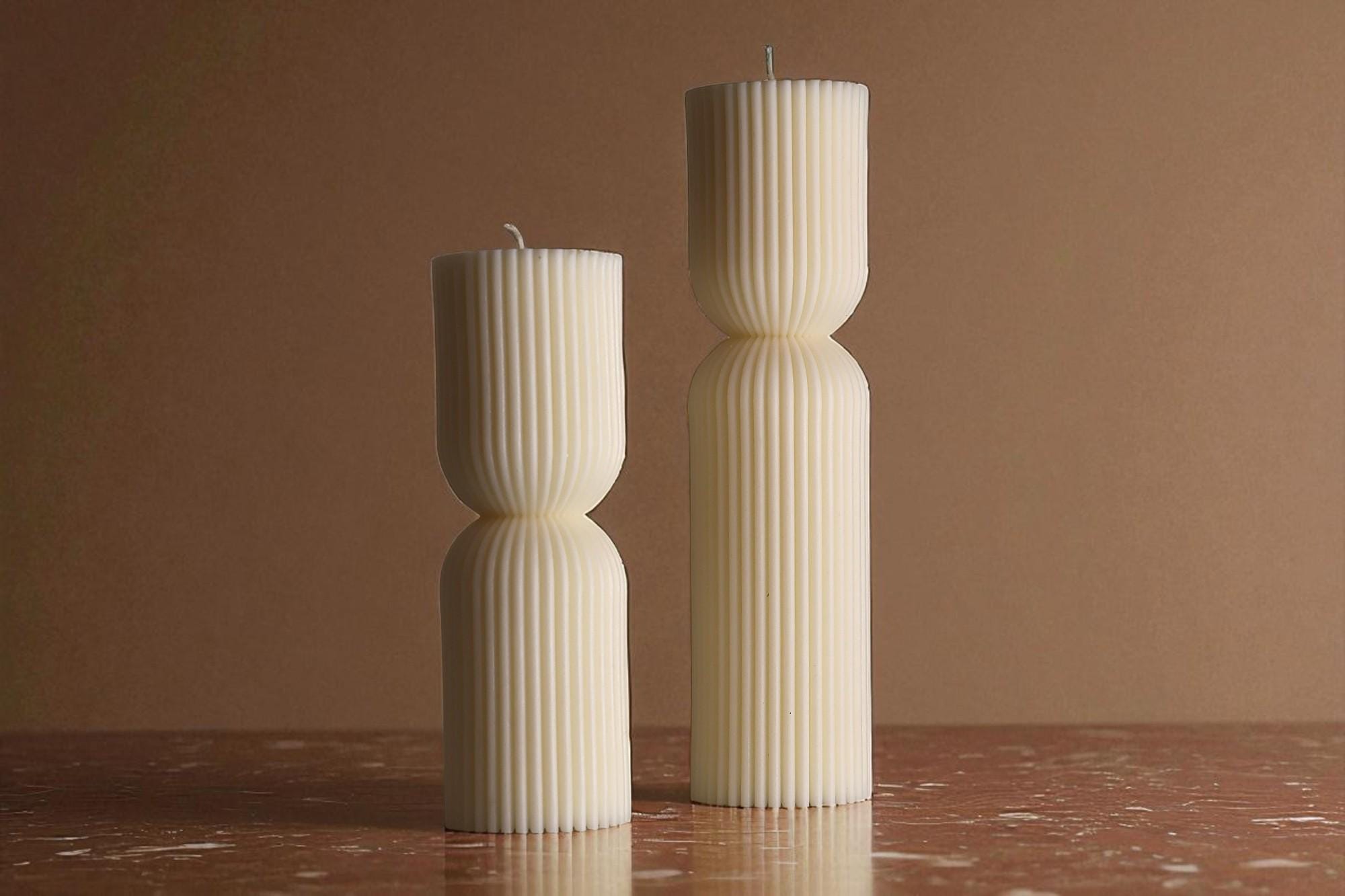 Set of 2 Ribbed Pillar Candle