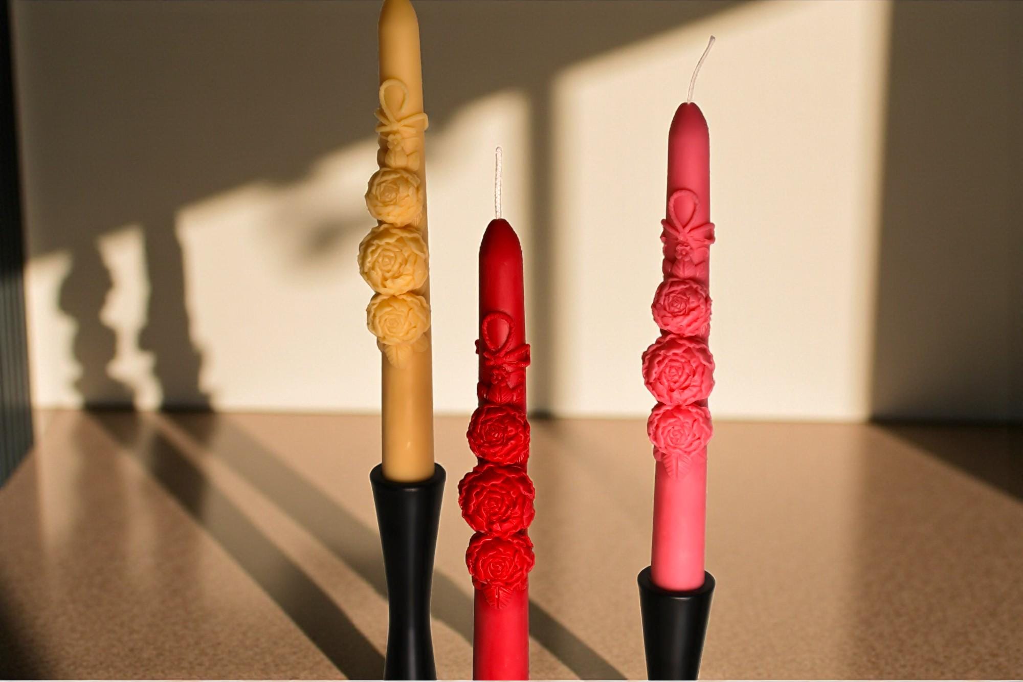 Rose Decorated Taper Candle