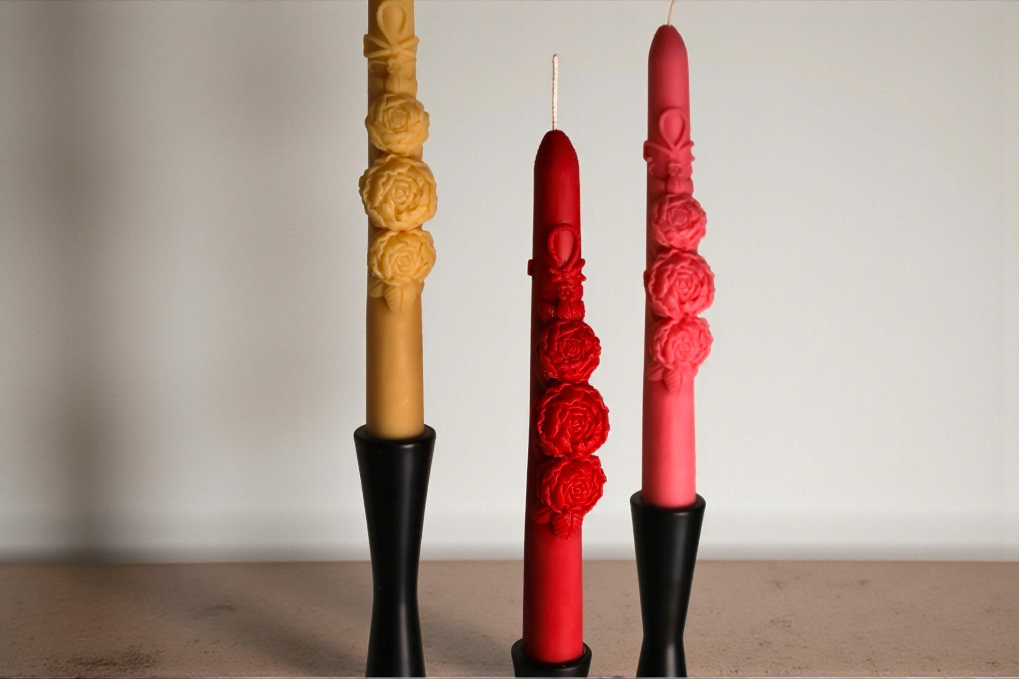 Rose Decorated Taper Candle