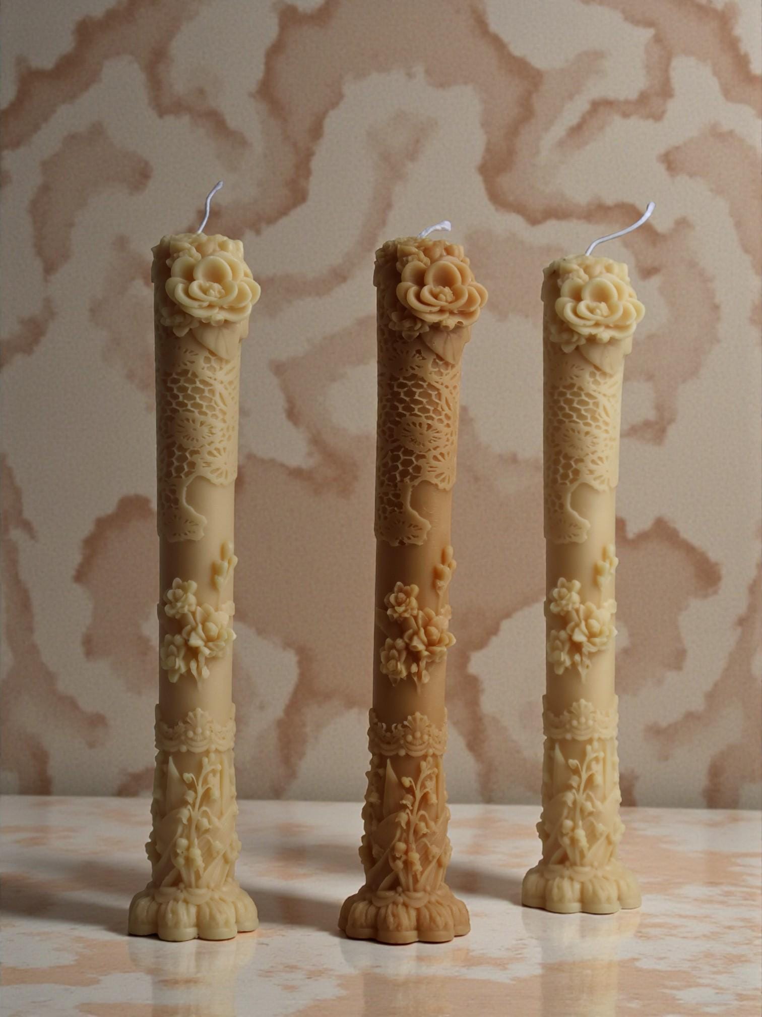 Vintage Carved Taper Candle