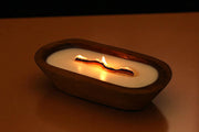 Wooden Dough Bowl Candle with Wavy Wooden Wick