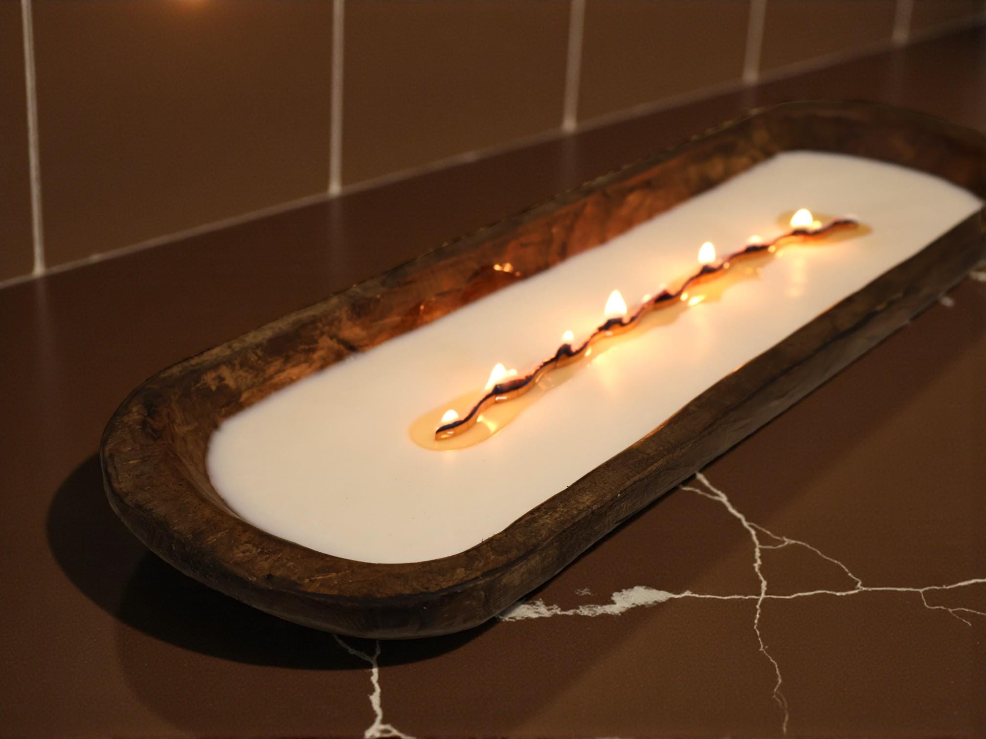 Wooden Dough Bowl Candle with Wavy Wooden Wick