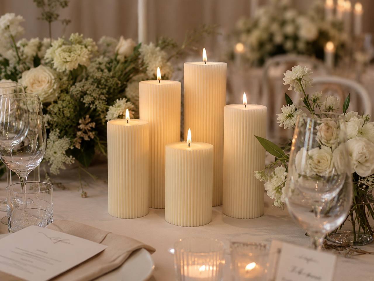 Set of 3 Textured Ribbed Pillar Candles